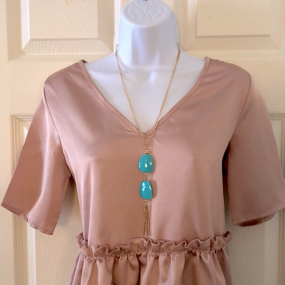 New Blush Pink Peplum Ruffle Boho Top - Picture 5 of 15